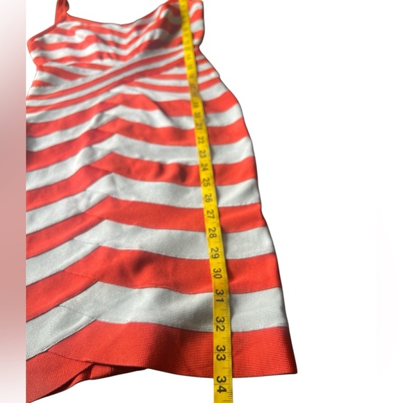 Herve Leger Andreea Striped Bandage Dress Size S  Orange & Grey  V-Neck Bodycon - Picture 6 of 9